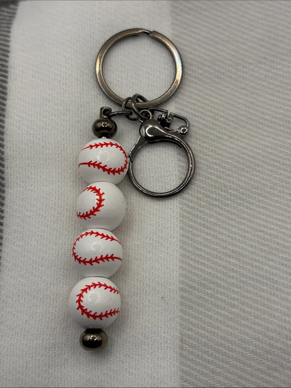 Baseball Bead Keychain with Red Stitching